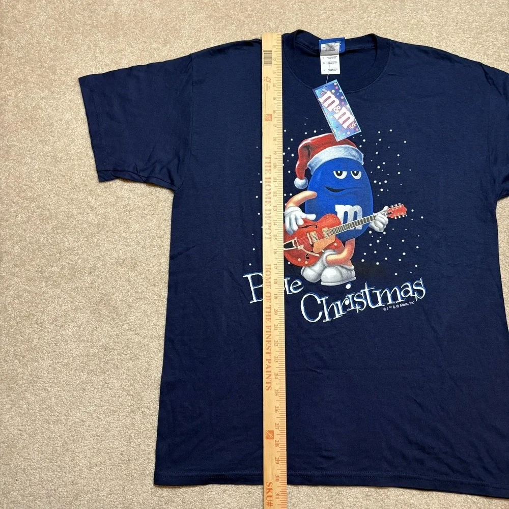 M&M's Christmas Shirt NWT Mens Large Navy Blue Graphic Tee Holiday Candy Y2K 00s